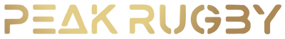 PEAK RUGBY official logo in gold with bold, modern font on a transparent background. Used in brand settings for consistent branding across the website.
